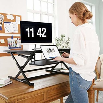 SANODESK Sitz Steh Schreibtisch Stehpult Höhenverstellbarer Schreibtisch 68 * 59cm Schreibtischaufsatz Doppelmonitor-Riser Computertisch(M8B) (89 * 59cm) - 2
